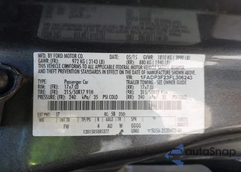 2015 Ford Focus Se z USA, uszkodzony, nr VIN 1FADP3F23FL306243